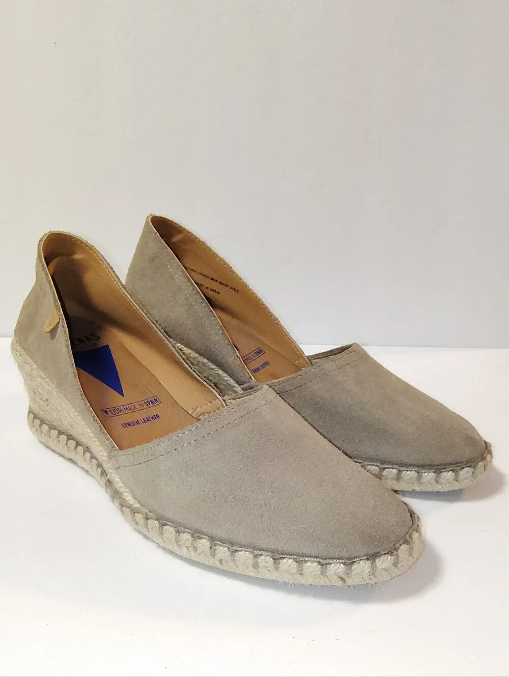 Verbenas Women's Mamen Suede Slip-On Wedge Espadrilles in Stone Made In Spain 39